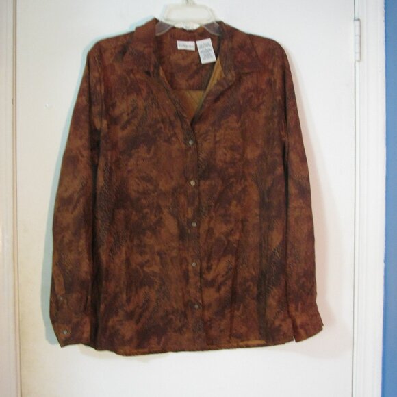 White Stag Tops - * White Stag Blouse Large Suede Feel Animal Print Inspired Long Sleeve EUC